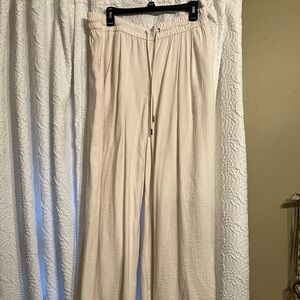 Cream Wide-Leg Drawstring Pants